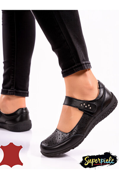 ANGEL BLUE Γυναικείες γνήσιες δερμάτινες μπαλαρίνες με λουράκι και εύκαμπτη σόλα