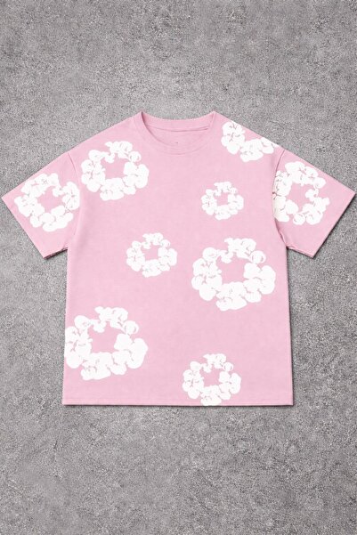 CLASSY.MODA Υπερμεγέθες μπλουζάκι unisex - Τρισδιάστατο ανάγλυφο σχέδιο λουλο...