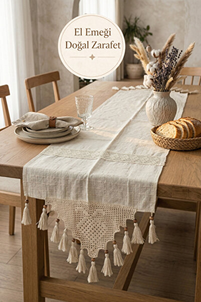 Morlay Χειροποίητο |   Χειροποίητο Τραπεζομάντηλο με Φούντες και Δαντέλα Vint...