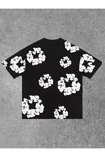 CLASSY.MODA Υπερμεγέθες μπλουζάκι unisex - Τρισδιάστατο ανάγλυφο σχέδιο λουλο...