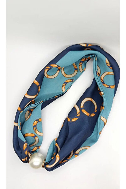 ndjewelry Blue Circle Patterned Pearl Scarf Necklace (44 cm)