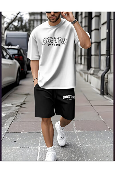Joetsu Σετ BOSTON με στάμπα, μαλακό κοντομάνικο μπλουζάκι και σορτς