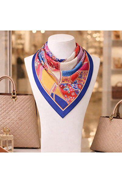 ostende Navy Blue Patterned Square Neck Hair and Bag Scarf Stylish Bandana (5...