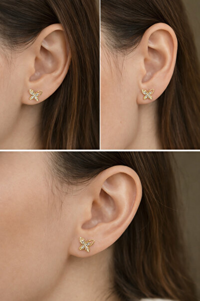 XUPING JEWELRY Minimal Kelebek Küpe Gold Renk Taşlı Şık Kadın Küpesi Hediyeli...