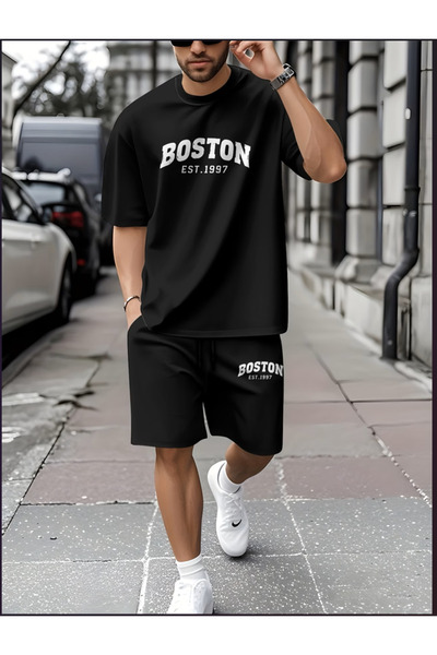 Joetsu Σετ BOSTON με στάμπα, μαλακό κοντομάνικο μπλουζάκι και σορτς