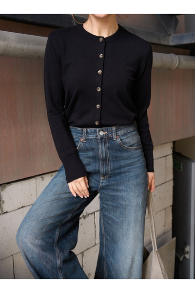 Qualia Butik Women's Round Neck Basic Cardigan