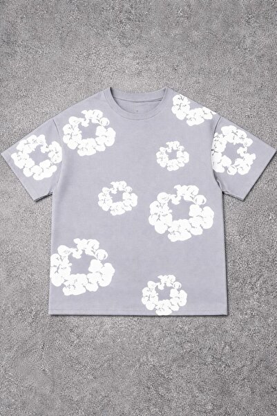 CLASSY.MODA Υπερμεγέθες μπλουζάκι unisex - Τρισδιάστατο ανάγλυφο σχέδιο λουλο...