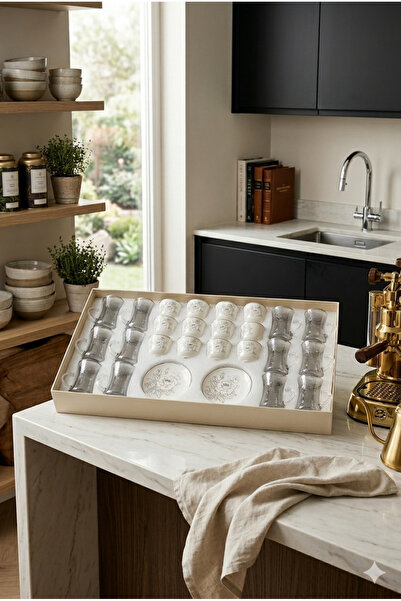 Generic A luxurious hospitality set – coffee cups and tea glasses with elegan...