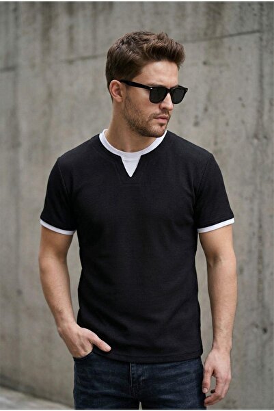 Oksit Ανδρικό μπλουζάκι Prey Vaffle με υφή βάφλας, διπλό γιακά και στενή εφαρ...