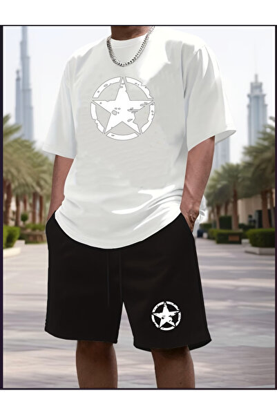 Joetsu Unisex Women'S/Men's White Color Custom Printed Shorts T-Shirt Set
