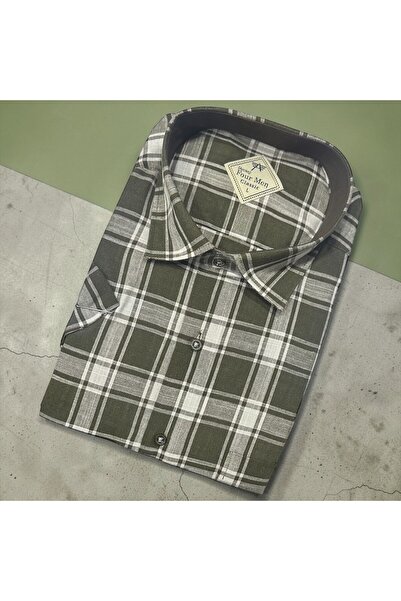 EREN STYLE Λινό κλασικό πουκάμισο από 100% βαμβάκι με κοντά μανίκια και αντιι...