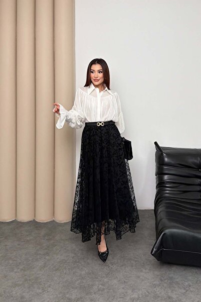 MyLoore Γυναικεία μαύρη φούστα από τούλι με ελαστική ζώνη στη μέση MLB182