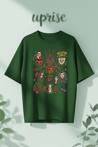 Vordevia Μπλουζάκι Stranger Things με στάμπα κολάζ από βαμβάκι σε μεγάλο μέγεθος