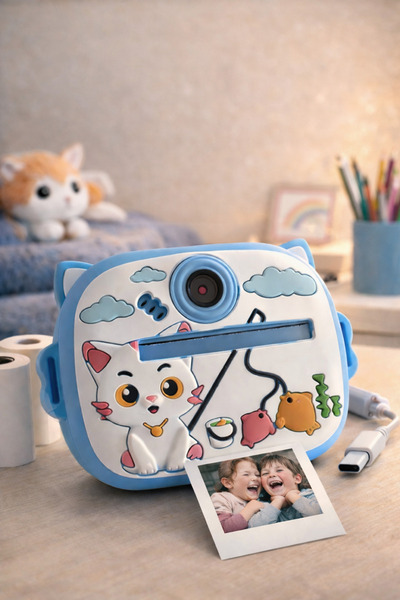 Yellowtech Çocuk Anında Baskılı Mini Fotoğraf Makinesi Sevimli Tasarımlı Çift Kameralı Kamera