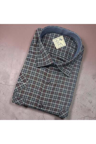 EREN STYLE Λινό κλασικό πουκάμισο από 100% βαμβάκι με κοντά μανίκια και αντιι...