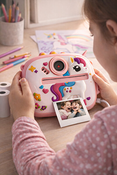 Yellowtech Çocuk Anında Baskılı Mini Fotoğraf Makinesi Sevimli Tasarımlı Çift Kameralı Kamera