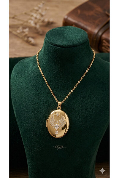 C&On Design Zircon Stone Phoenix Figured Photo Medallion Necklace with Cover