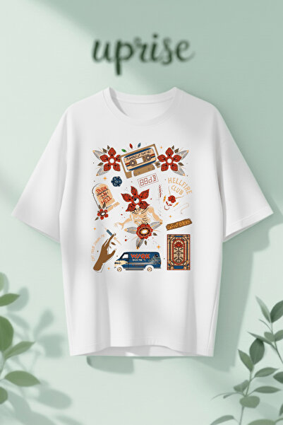 Vordevia Μπλουζάκι Stranger Things με στάμπα κολάζ από βαμβάκι σε μεγάλο μέγεθος