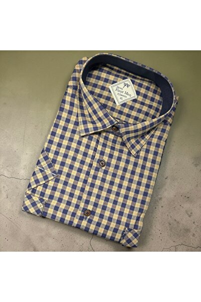 EREN STYLE Λινό κλασικό πουκάμισο από 100% βαμβάκι με κοντά μανίκια και αντιι...