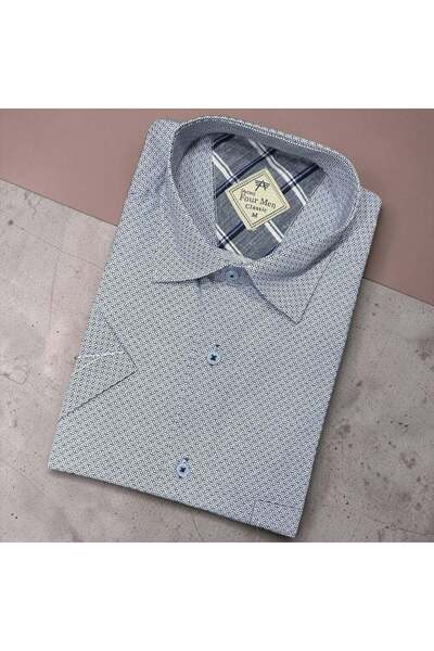 EREN STYLE Λινό κλασικό πουκάμισο από 100% βαμβάκι με κοντά μανίκια και αντιι...