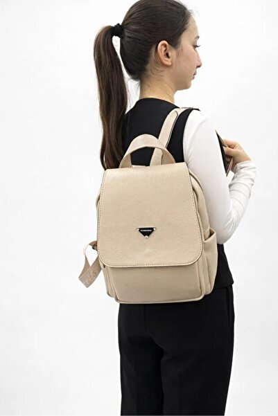 ALTUNORDU AVM Women's Soft Textured, Covered Faux Leather Backpack Kum Mat