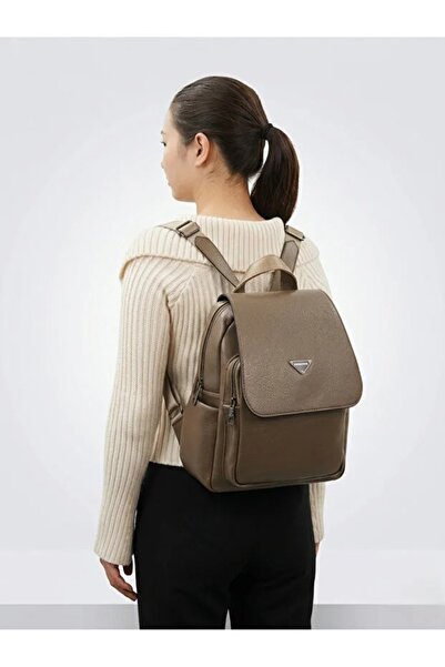 ALTUNORDU AVM Women's Soft Textured, Covered Faux Leather Backpack Khaki