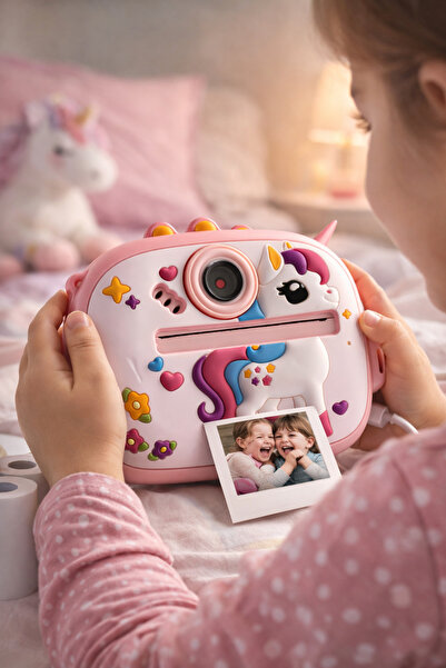 Yellowtech Çocuk Anında Baskılı Mini Fotoğraf Makinesi Sevimli Tasarımlı Çift Kameralı Kamera
