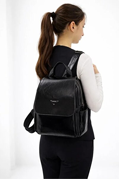 ALTUNORDU AVM Women's Soft Textured, Covered Faux Leather Backpack Black Matte