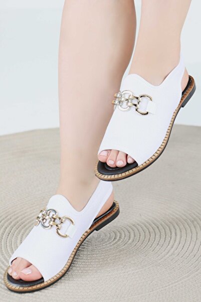 TOFİSA Γυναικεία σανδάλια με λευκή πόρπη - 27442