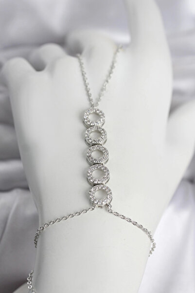 Eco Lounge Brass Silver Color Zircon Stone Row Ring Model Women's Şahmeran