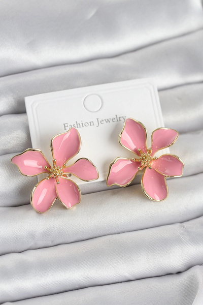 shopwave Pink Enamel Flower Model Brass Women's Earrings