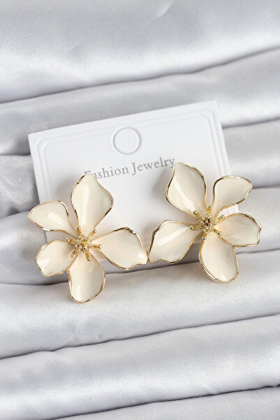 shopwave Cream Enamel Flower Model Brass Women's Earrings