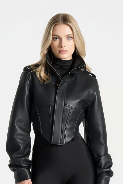 PRİFALDİ Μαύρο Δερμάτινο Μπουφάν Μοτοσικλετιστή