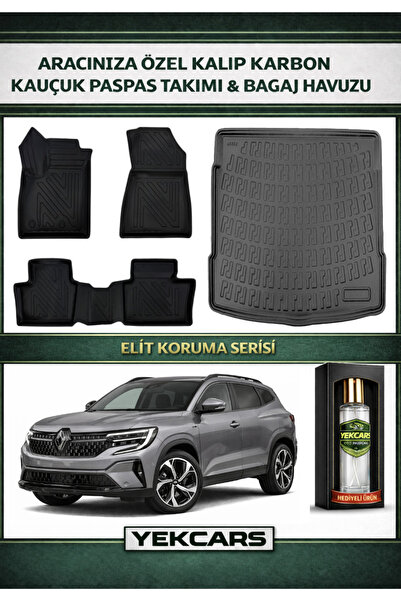 YEKCARS RENAULT AUSTRAL MİLD HYBRİD 2026 MODEL KARBONLU KAUÇUK PASPAS SETİ VE...