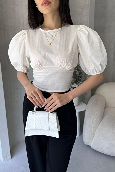 loia Γυναικεία μπλούζα από ποπλίνα με λευκά μανίκια καρπούζι και ανοιχτή πλάτ...