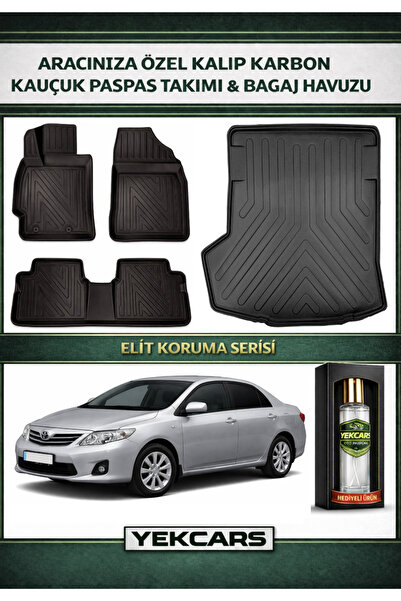 YEKCARS TOYOTA COROLLA 2011 MODEL KARBONLU KAUÇUK PASPAS SETİ VE BAGAJ HAVUZU