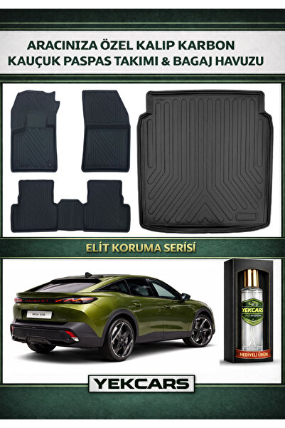 YEKCARS PEUGEOT 408 HYBRİD YENİ KASA 2026 MODEL 3D KARBONLU KAUÇUK PASPAS TAK...