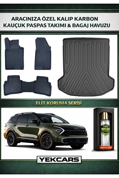 YEKCARS YENİ KİA SPORTAGE COOL ELEGANCE 2026 MODEL KARBONLU KAUÇUK PASPAS SET...