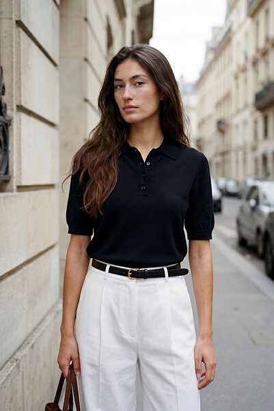 CHUBA Γυναικείο πλεκτό πουλόβερ με κοντό μανίκι και γιακά πόλο με κουμπιά, μα...