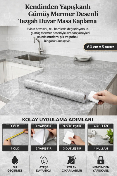 CNGZSHOP Αυτοκόλλητη επένδυση με γκρι μαρμάρινο σχέδιο |   Ανακαίνιση Κουζίνα...