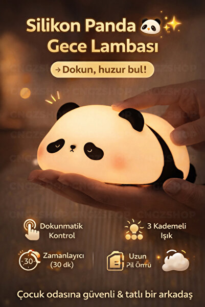 CNGZSHOP Panda Gece Lambası Dokunmatik LED Işık 3 Kademeli Ayarlanabilir | Şa...
