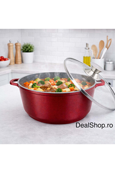 dealshopromania Oală din aluminiu turnat 36 cm cu capac de sticlă, 14L, inter...