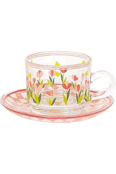 Arabest French Glass Coffee Cup & Plate Set,200ml/6.5oz,Household Afternoon T...