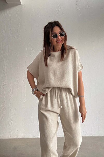 ELVAN TOLON Σετ Casual Λινό Χρώμα Πέτρας