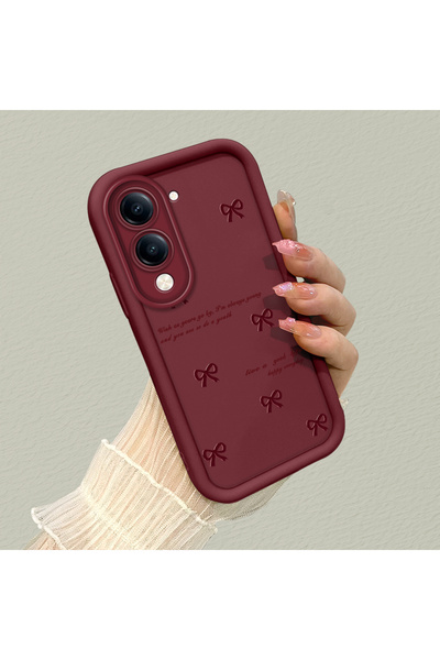 SLIMFELT Vivo Y04/Y19/Y29S Uyumlu Trendy Kaliteli Bordo Renk Kurdele Silikon ...