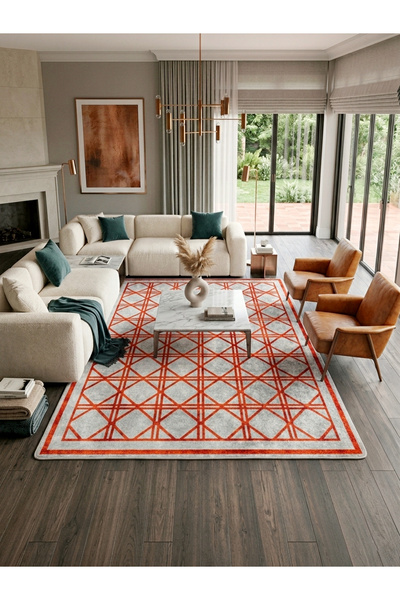 Brillant Geometrik Desen Lateks Taban Salon ve Yolluk Antre Halı