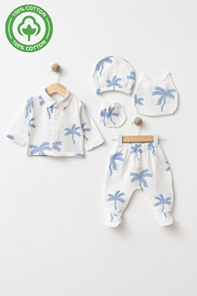 tinibud GOTS Sertifikalı Kumaş %100 Pamuk Müslin 5’li Erkek Bebek Hastane Çık...