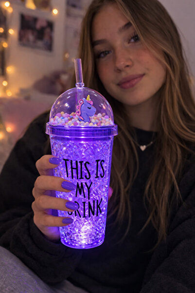 BiTon Toptan My Drink Temalı Led Işıklı Pipetli Suluk Buz Görünümlü 450 ML Çi...
