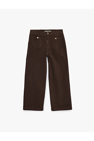 Koton High Waist Cotton Wide Short Leg Pants with Pocket Detail - Culotte Jeans