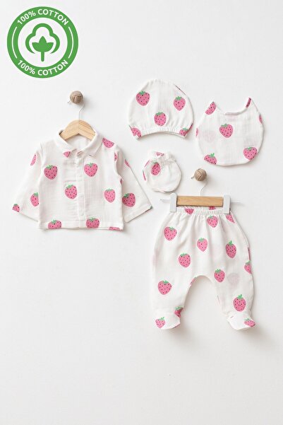 tinibud GOTS Sertifikalı Kumaş %100 Pamuk Müslin 5’li Kız Bebek Hastane Çıkış...